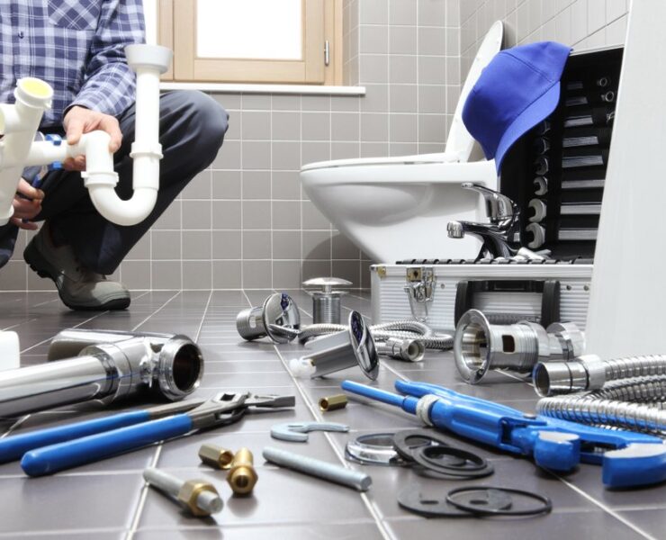 Plumber,At,Work,In,A,Bathroom,,Plumbing,Repair,Service,,Assemble
